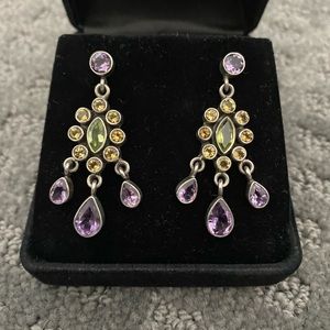 Beautiful 925 silver and precious gemstone chandelier earrings